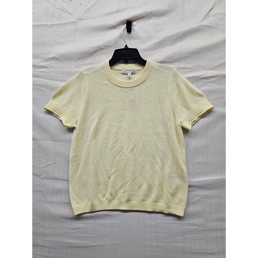 Edited x Hunter McGrady Womens Short Sleeve Sweater‎ Yellow Crew Neck 7ER8031 S